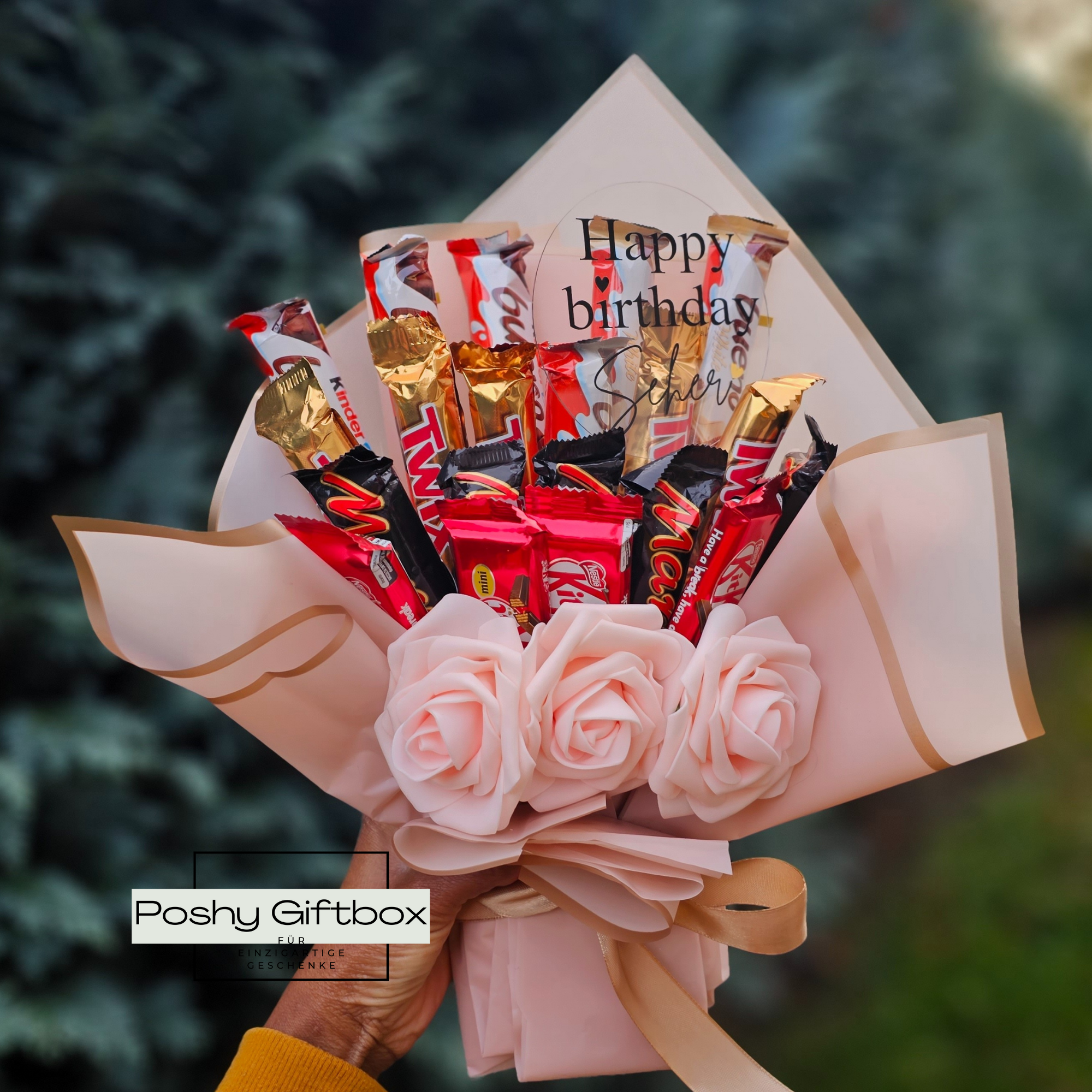 Pralinenstrauß, Ideales Geburtstagsgeschenk,Weihnachtsgeschenk,Vatertag,Valentinstagsgeschenk für Sie oder Ihn/Essbarer Blumenstrauß mit Personalisierung  PoshyGiftbox