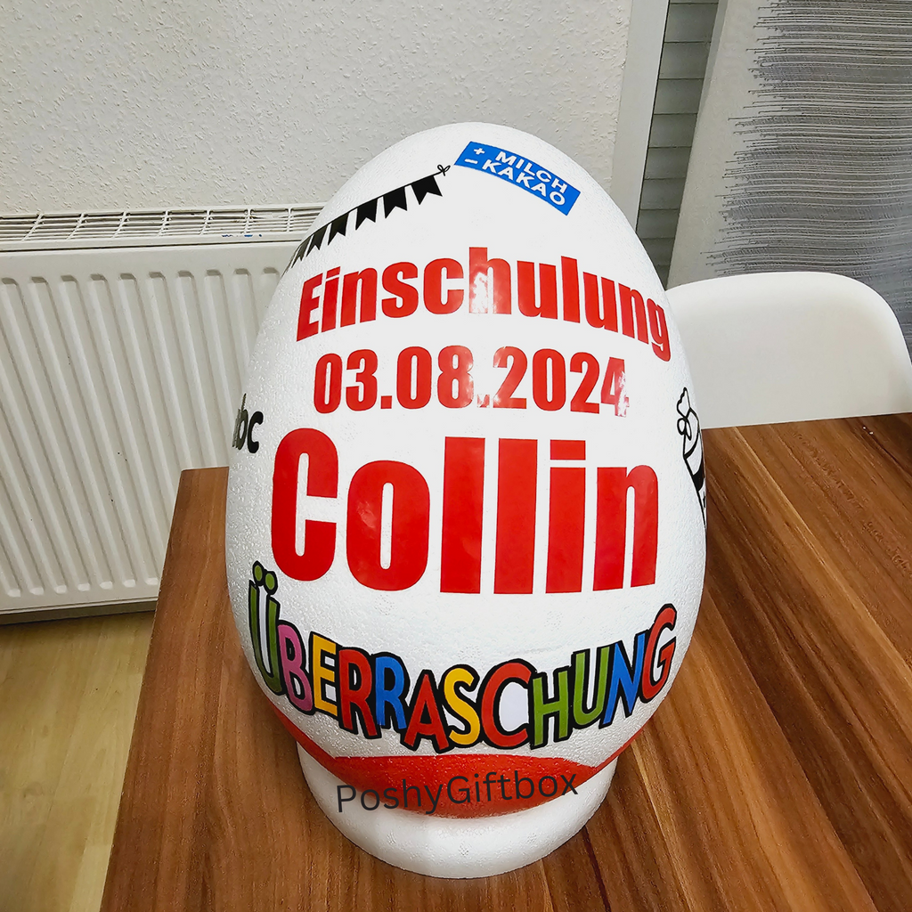 Personalisiertes XXL Überraschungsei SCHULKIND/XXL Überraschungsei Personalisiert Geschenk /Schultüte Ü-Ei befüllt /9 Designs/Einschulungsgeschenk/Geschenkverpackung Einschulung PoshyGiftbox