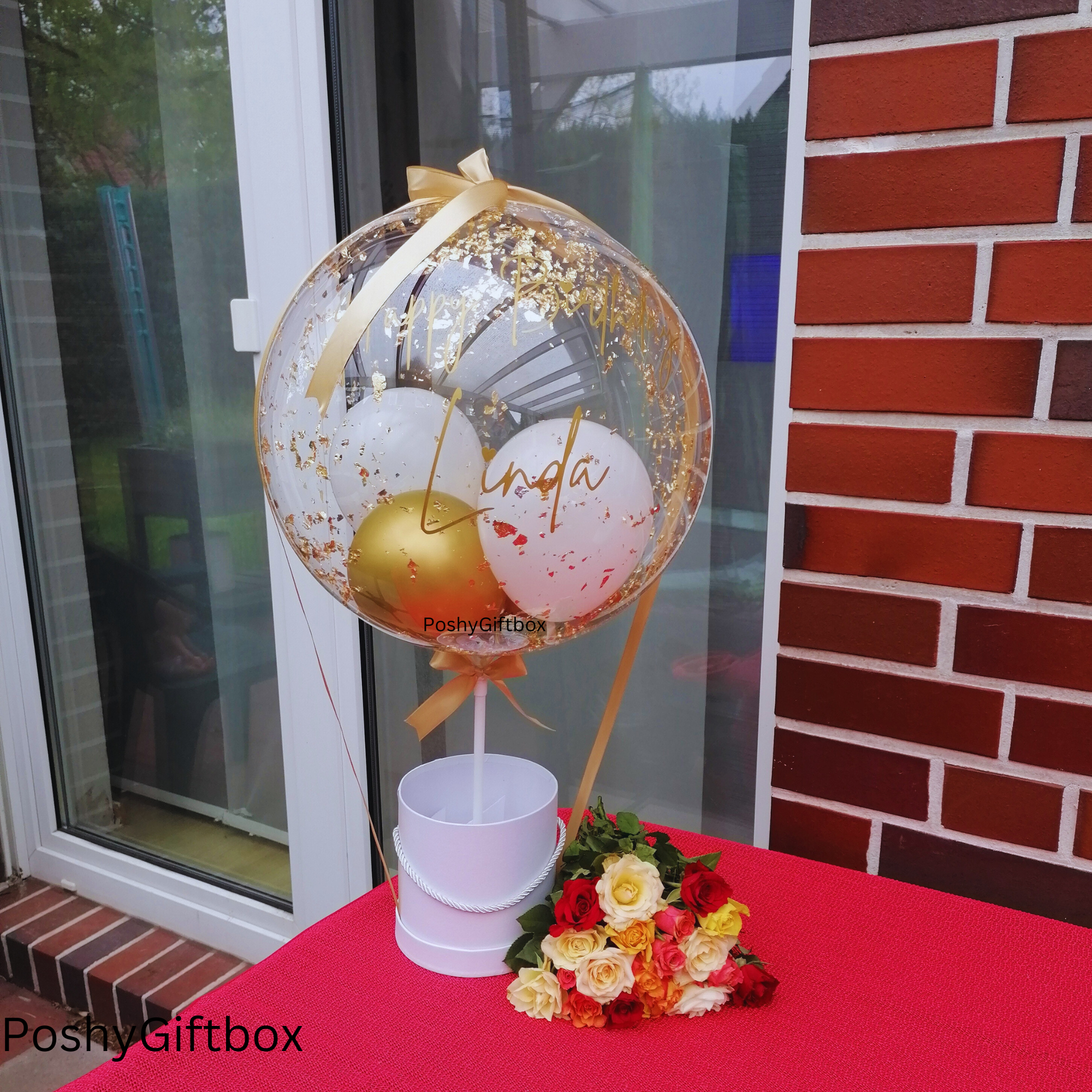 Ballon mit Blumen/Personalisierter Ballon/Ballongrüße/Geburtstagsgeshenk/Muttertagsgeschenk/Geschenke für Frauen/Geschenk Mama,Oma,Freundin  PoshyGiftbox