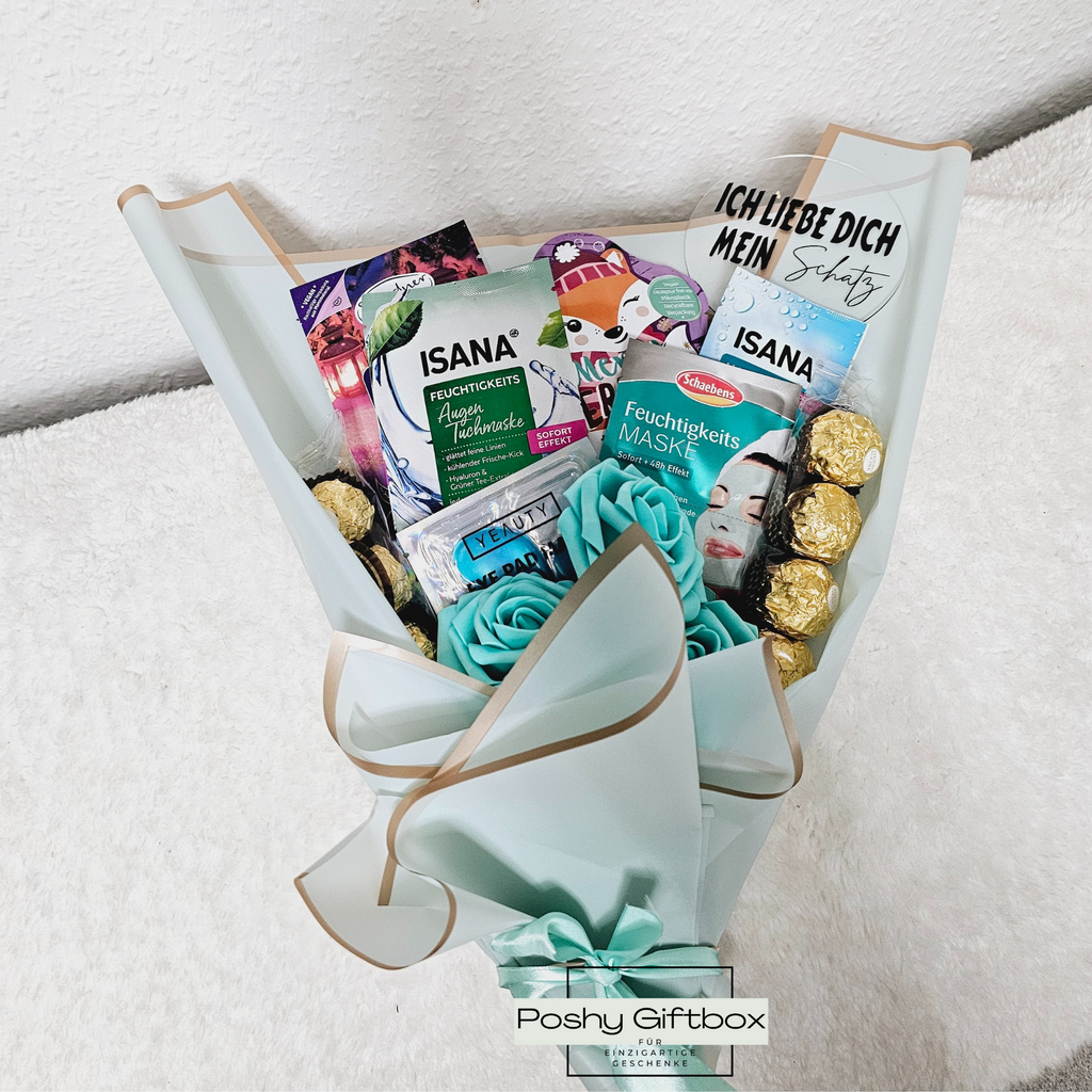 Pralinenstrauß mit Trockenblumen /Geburtstagsgeschenk,Weihnachtsgeschenk,Muttertag,Valentinstagsgeschenk /Essbarer Blumenstrauß/Entspannungsbox mit Trockenblumen/Wellnessbox Frauen PoshyGiftbox