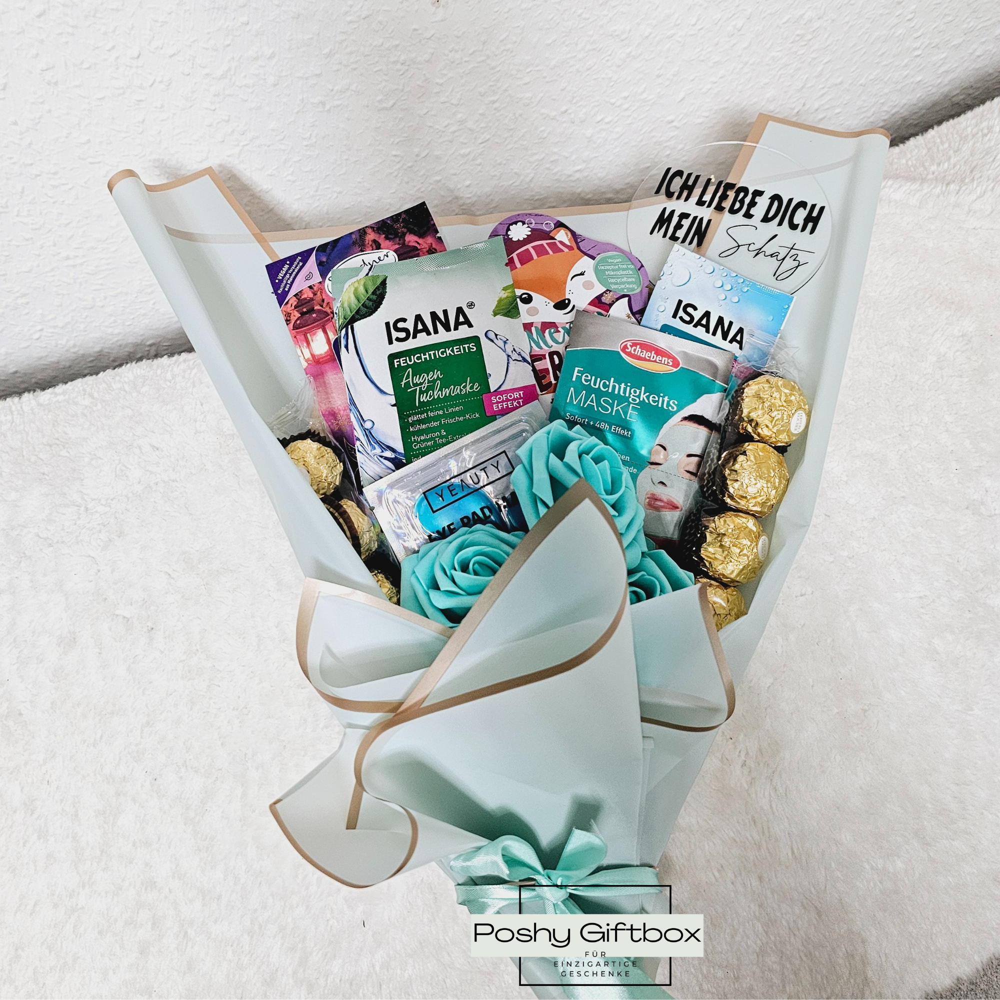 Pralinenstrauß mit Trockenblumen /Geburtstagsgeschenk,Weihnachtsgeschenk,Muttertag,Valentinstagsgeschenk /Essbarer Blumenstrauß/Entspannungsbox mit Trockenblumen/Wellnessbox Frauen PoshyGiftbox
