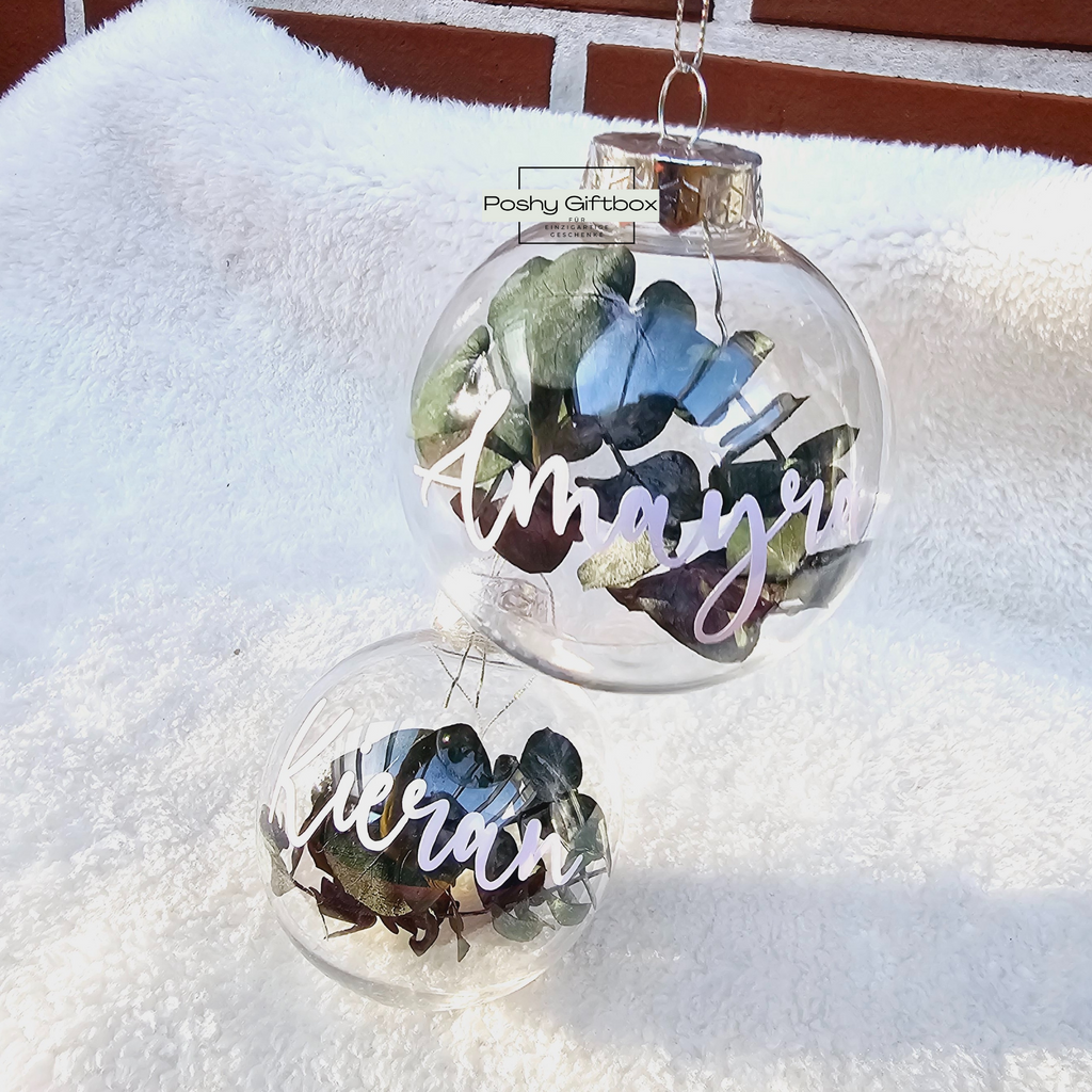 Personalisierte Weihnachtskugeln/Gefüllt mit Eukalyptus Trockenblumen/Weihnachtsgeschenke/Weihnachtskugel mit Namen/Christbaumkugel mit Name PoshyGiftbox