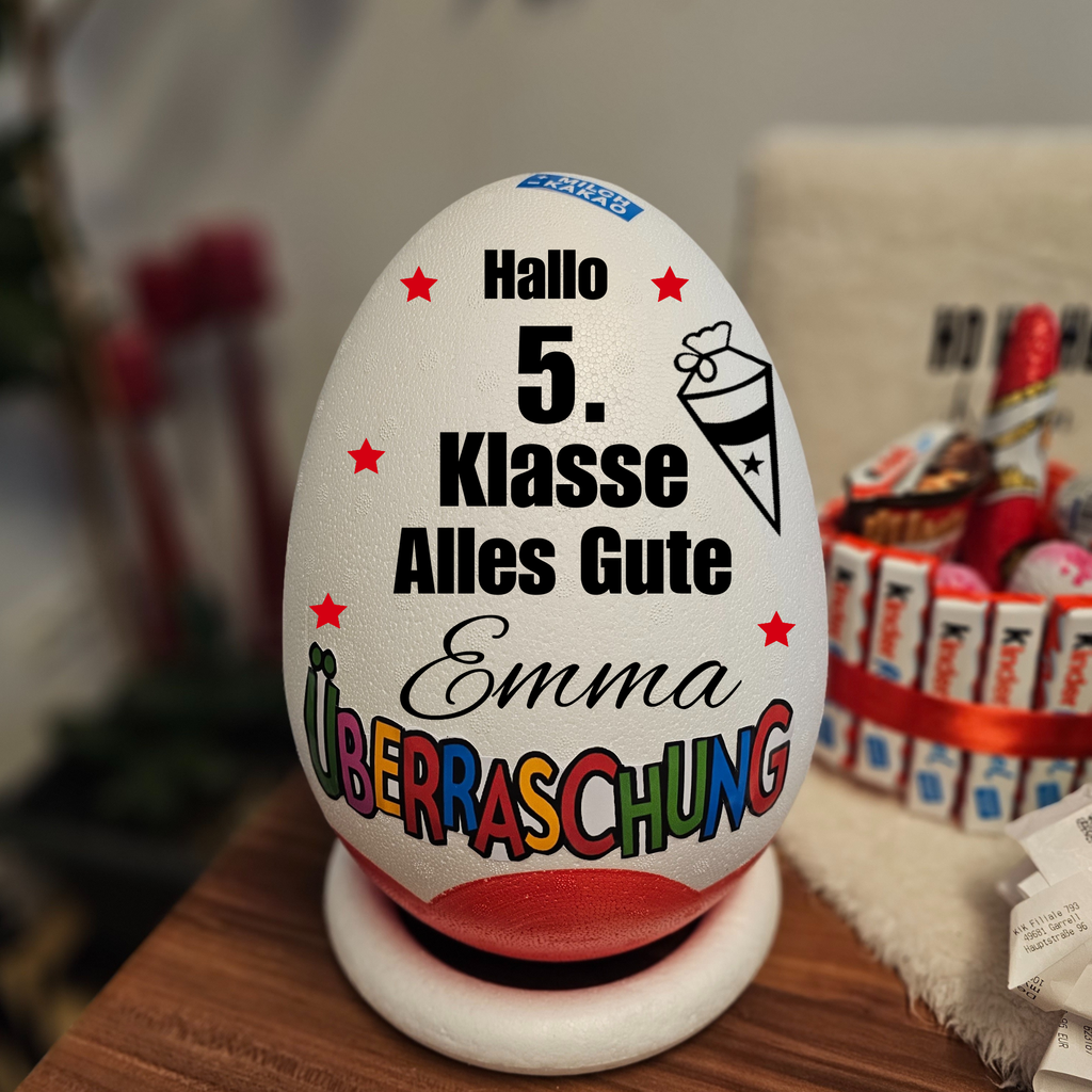 Personalisiertes XXL Überraschungsei 5.Klasse,Gymnasium,Ausbildung,Geburtstag,Jugendweihe/ XXL Überraschungsei Personalisiertes Geschenk / Ü-Ei befüllt /9 Designs/Einschulungsgeschenk PoshyGiftbox