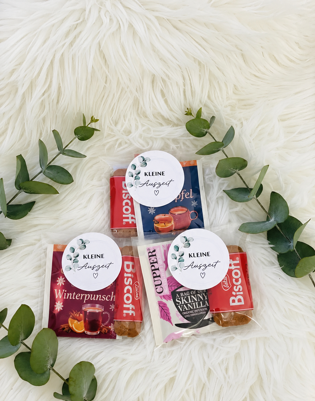 Kleine Auszeit Geschenk/Sommer/Wintertee/Biscoff und Tee Set/Wellness in der Tüte/Winterzeit Geschenk/Gastgeschenk/Eukalyptus PoshyGiftbox