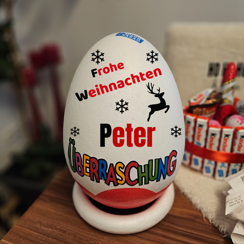 Überraschungsei Weihnachtsgeschenk/Schokoladengeschenke/XXL Überraschungsei mit Motive/9 Designs/Ü-Ei XXL/Sinnvolle Geschenke für Erwachsen, Kinder/Schokolade Personalisiert PoshyGiftbox