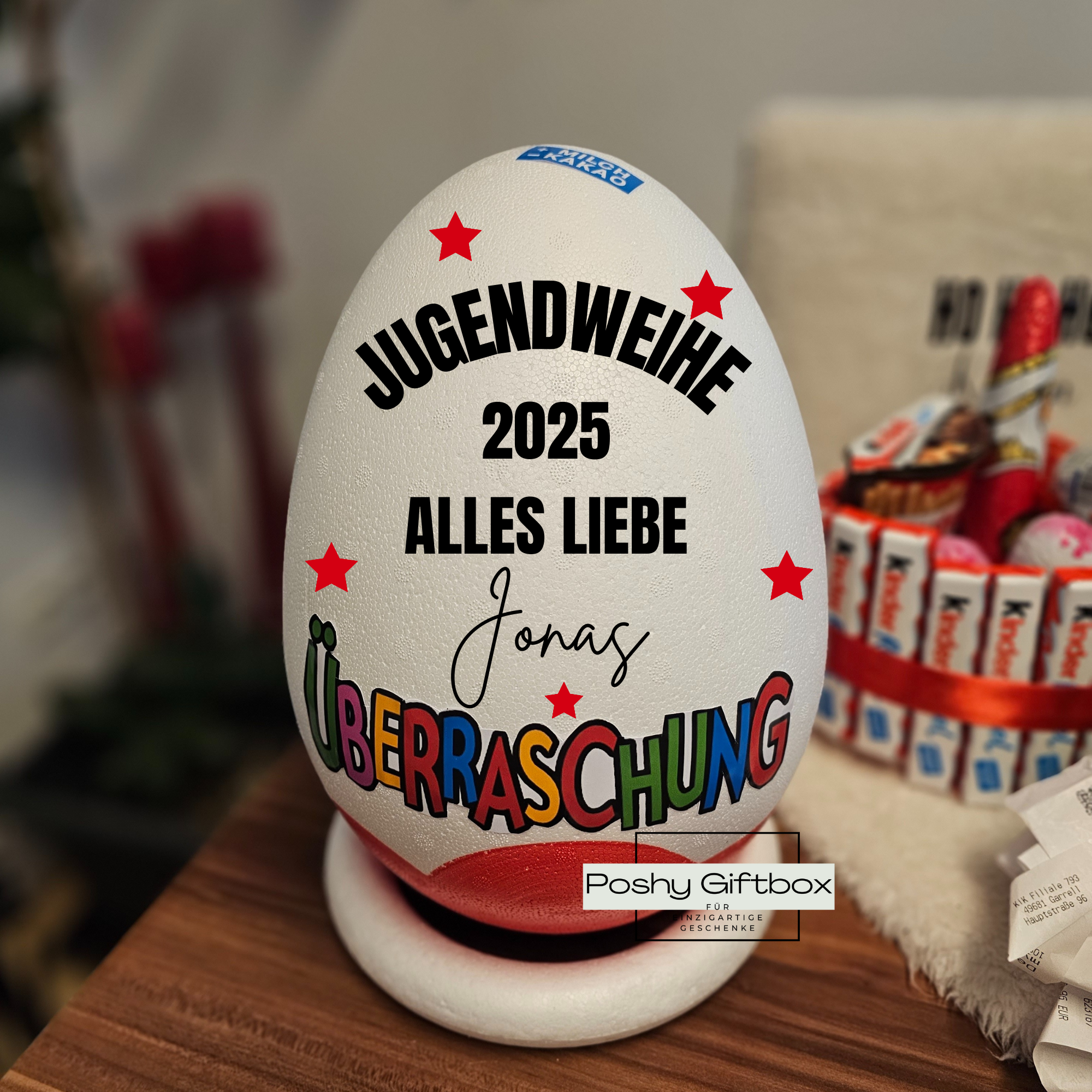 XXL Überraschungsei mit Motiv für Geburtstag und Jugendweihe
