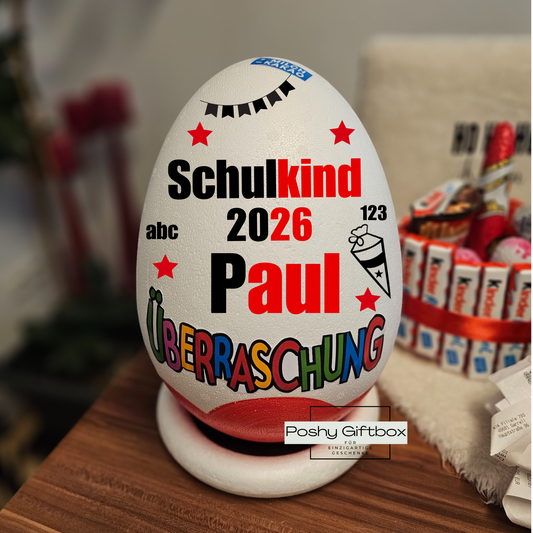 Personalisiertes XXL Überraschungsei SCHULKIND/XXL Überraschungsei Personalisiert Geschenk /Schultüte Ü-Ei befüllt /9 Designs/Einschulungsgeschenk/Geschenkverpackung Einschulung PoshyGiftbox