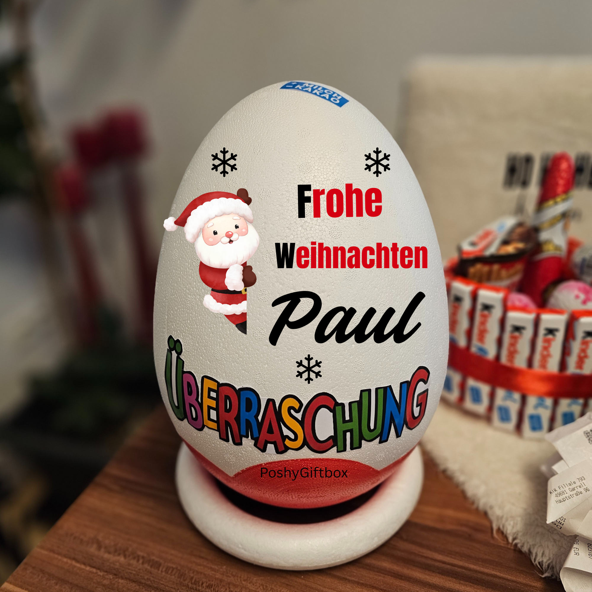 Überraschungsei Weihnachtsgeschenk/Schokoladengeschenke/XXL Überraschungsei mit Motive/9 Designs/Ü-Ei XXL/Sinnvolle Geschenke für Erwachsen, Kinder/Schokolade Personalisiert PoshyGiftbox