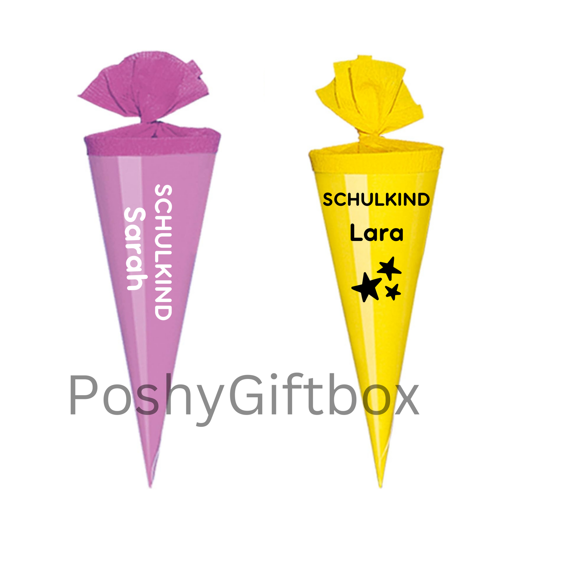 Schultüte 35cm Groß/Schultüten Bunt personalisiert/Zuckertüten mit Namen/Geschwisterschultüte/Geschenkverpackung Einschulung/Schulkind 2024/EDekoschultüten PoshyGiftbox