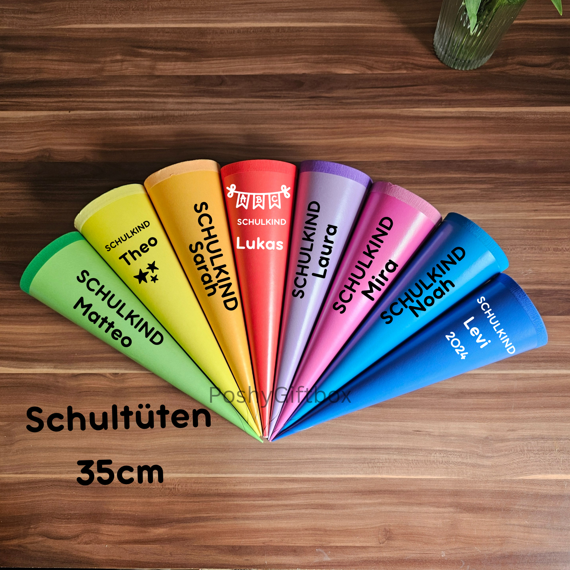 Schultüte 35cm Groß/Schultüten Bunt personalisiert/Zuckertüten mit Namen/Geschwisterschultüte/Geschenkverpackung Einschulung/Schulkind 2024/EDekoschultüten PoshyGiftbox