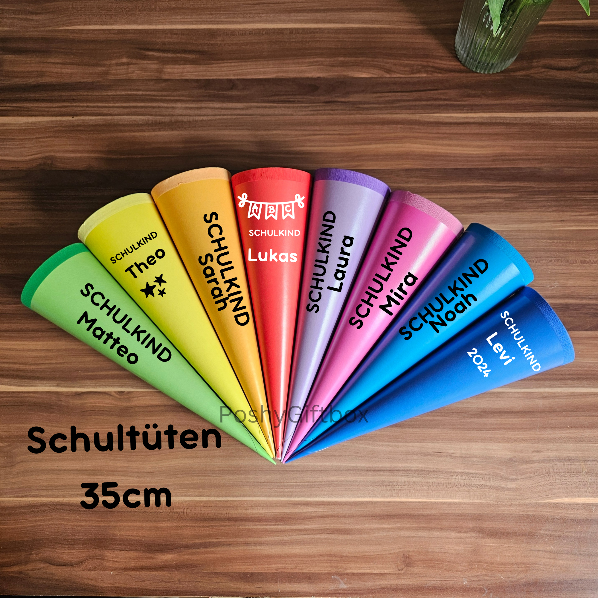 Schultüte 35cm Groß/Schultüten Bunt personalisiert/Zuckertüten mit Namen/Geschwisterschultüte/Geschenkverpackung Einschulung/Schulkind 2024/EDekoschultüten PoshyGiftbox