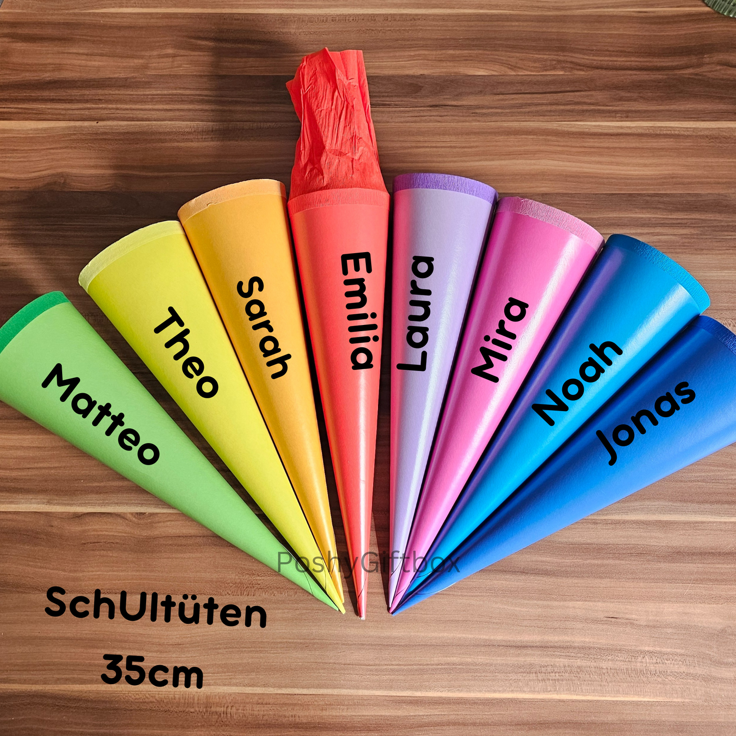 Schultüte 35cm Groß/Schultüten Bunt personalisiert/Zuckertüten mit Namen/Geschwisterschultüte/Geschenkverpackung Einschulung/Schulkind 2024/EDekoschultüten PoshyGiftbox