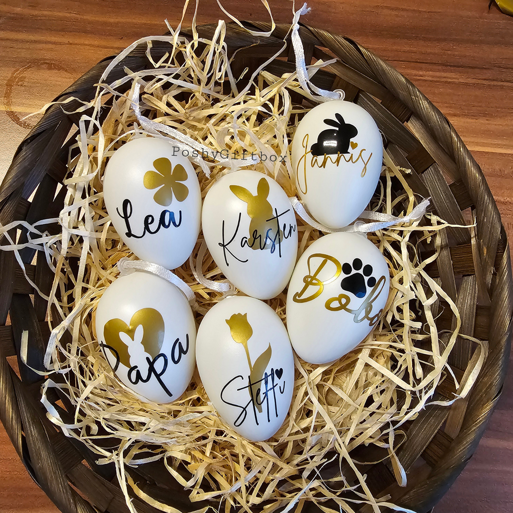 Ostereier personalisiert/Ostern/Kunststoff/Ostergeschenk/Osterei Weiß mit Namen/Ostern Geschenk/Ostern Dekoration Osterschmuck/Frühlingsgruß  PoshyGiftbox