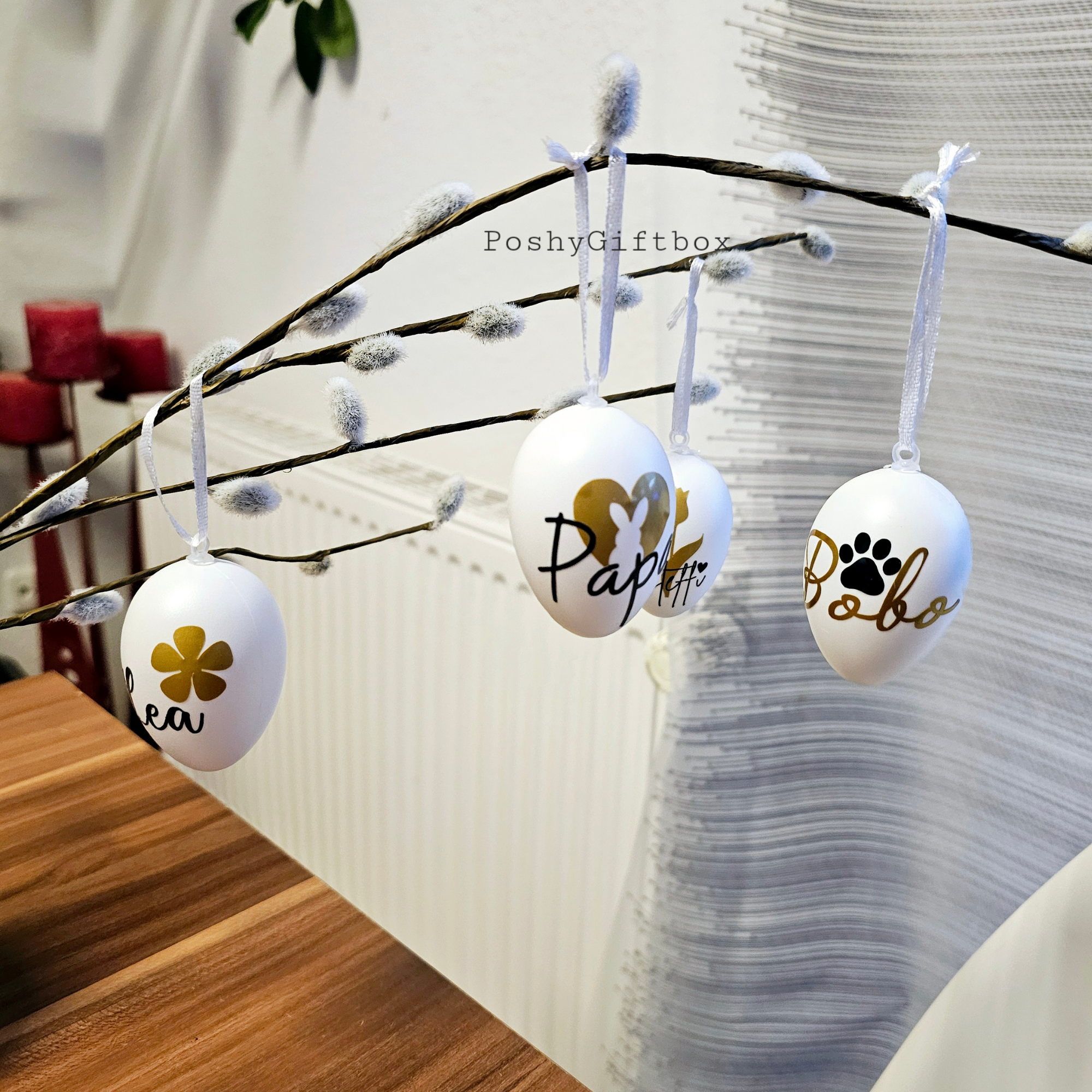 Ostereier personalisiert/Ostern/Kunststoff/Ostergeschenk/Osterei Weiß mit Namen/Ostern Geschenk/Ostern Dekoration Osterschmuck/Frühlingsgruß  PoshyGiftbox