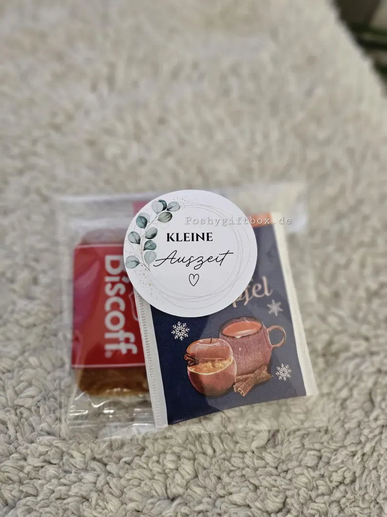 Kleine Auszeit Geschenk/Sommer/Wintertee/Biscoff und Tee Set/Wellness in der Tüte/Winterzeit Geschenk/Gastgeschenk/Eukalyptus PoshyGiftbox