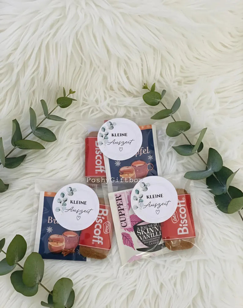 Kleine Auszeit Geschenk/Sommer/Wintertee/Biscoff und Tee Set/Wellness in der Tüte/Winterzeit Geschenk/Gastgeschenk/Eukalyptus PoshyGiftbox