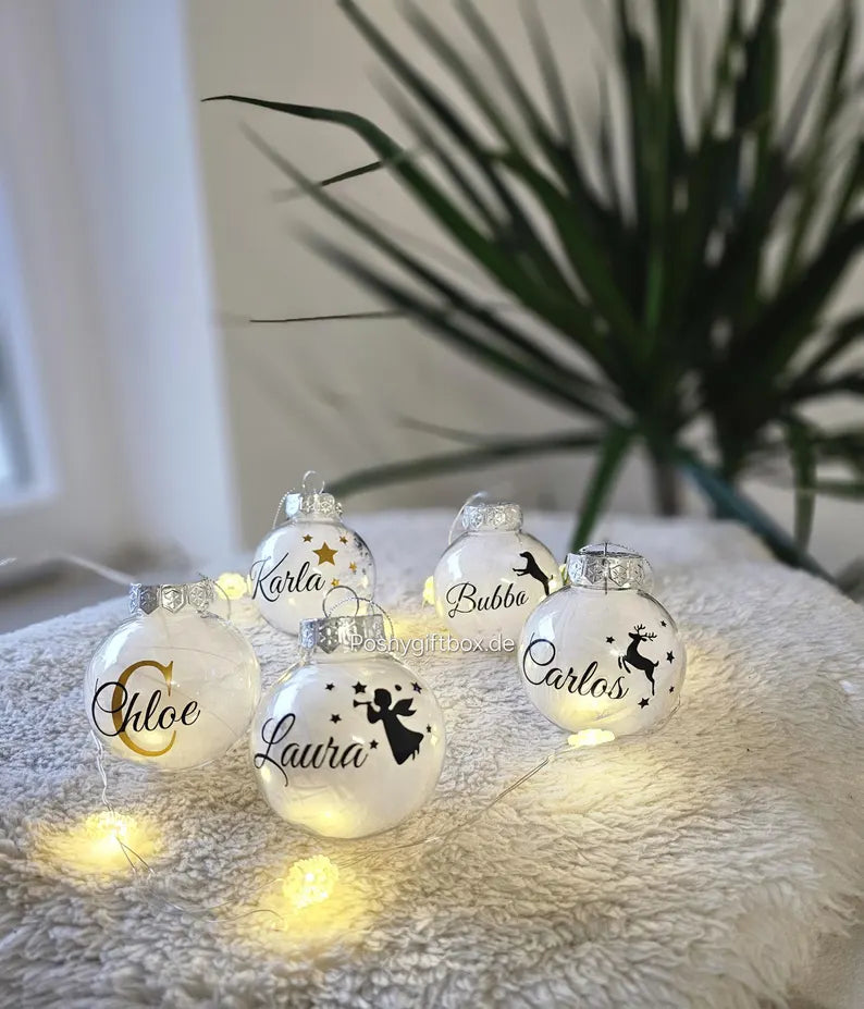 Gedenk Weihnachtskugel/ mit  Federn/Erinnerung/Wunschtext PoshyGiftbox