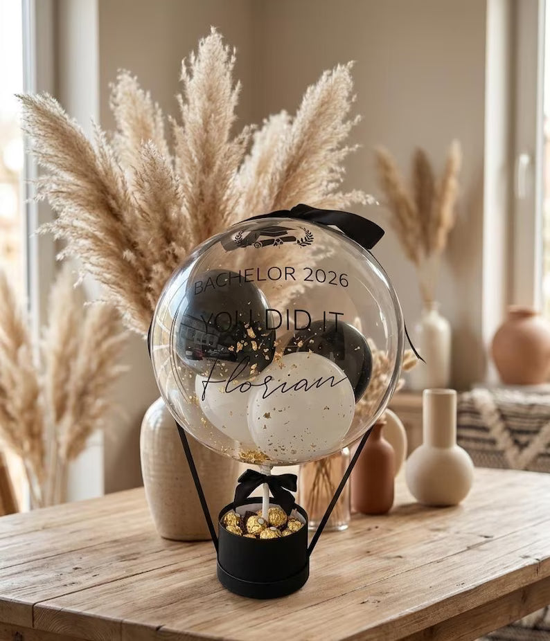 Ballon Geschenk BACHELOR/MAIST/ABITUR/Du hast es geschafft/Abschlussgeschenk, Geschenk zur Graduierung/Uni Abschluss 2026/Abschlussfeier PoshyGiftbox