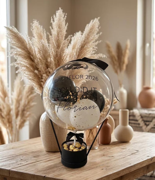 Ballon Geschenk BACHELOR/MAIST/ABITUR/Du hast es geschafft/Abschlussgeschenk, Geschenk zur Graduierung/Uni Abschluss 2026/Abschlussfeier PoshyGiftbox