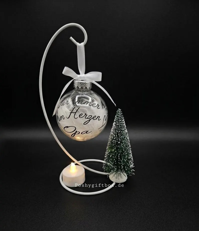Gedenk Weihnachtskugel/ mit  Federn/Erinnerung/Wunschtext PoshyGiftbox