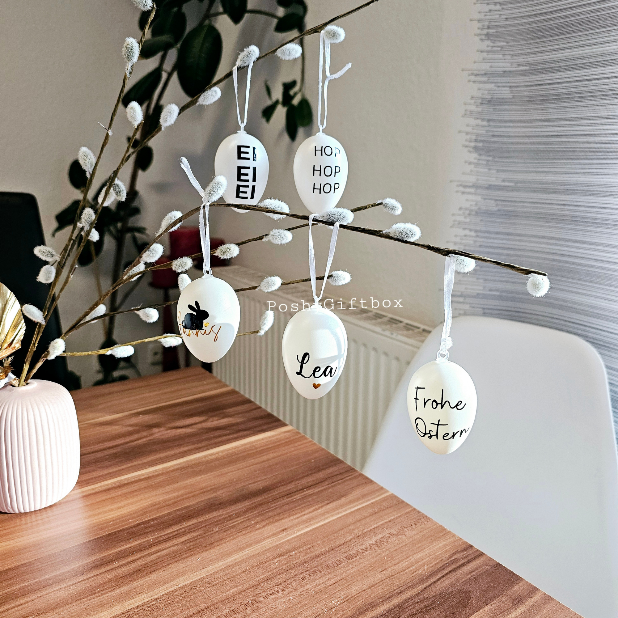 Ostereier personalisiert/Ostern/Kunststoff/Ostergeschenk/Osterei Weiß mit Namen/Ostern Geschenk/Ostern Dekoration Osterschmuck/Frühlingsgruß  PoshyGiftbox