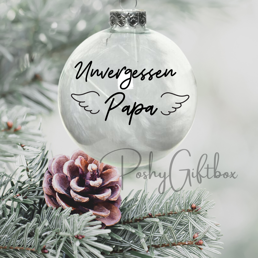 Weihnachtskugeln zum Gedenken gefüllt mit weißen Federn /Personalisierte Christbaumkugel, Erinnerung/Andenken/Du fehlst,Unvergessen /Trauer Weihnachtskugel PoshyGiftbox