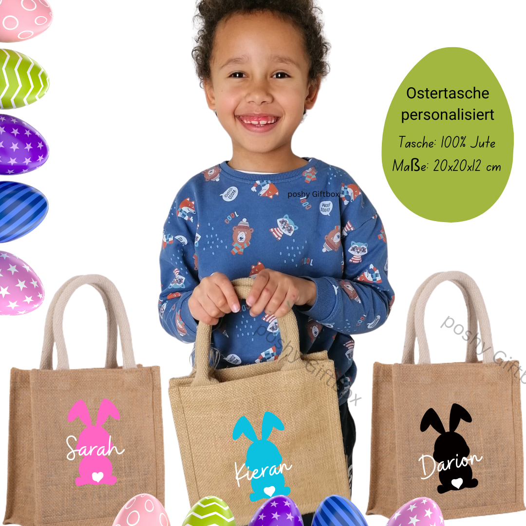 Ostertasche Jute Osterkörbchen liebevolle Geschenkidee für Kinder und Erwachsene