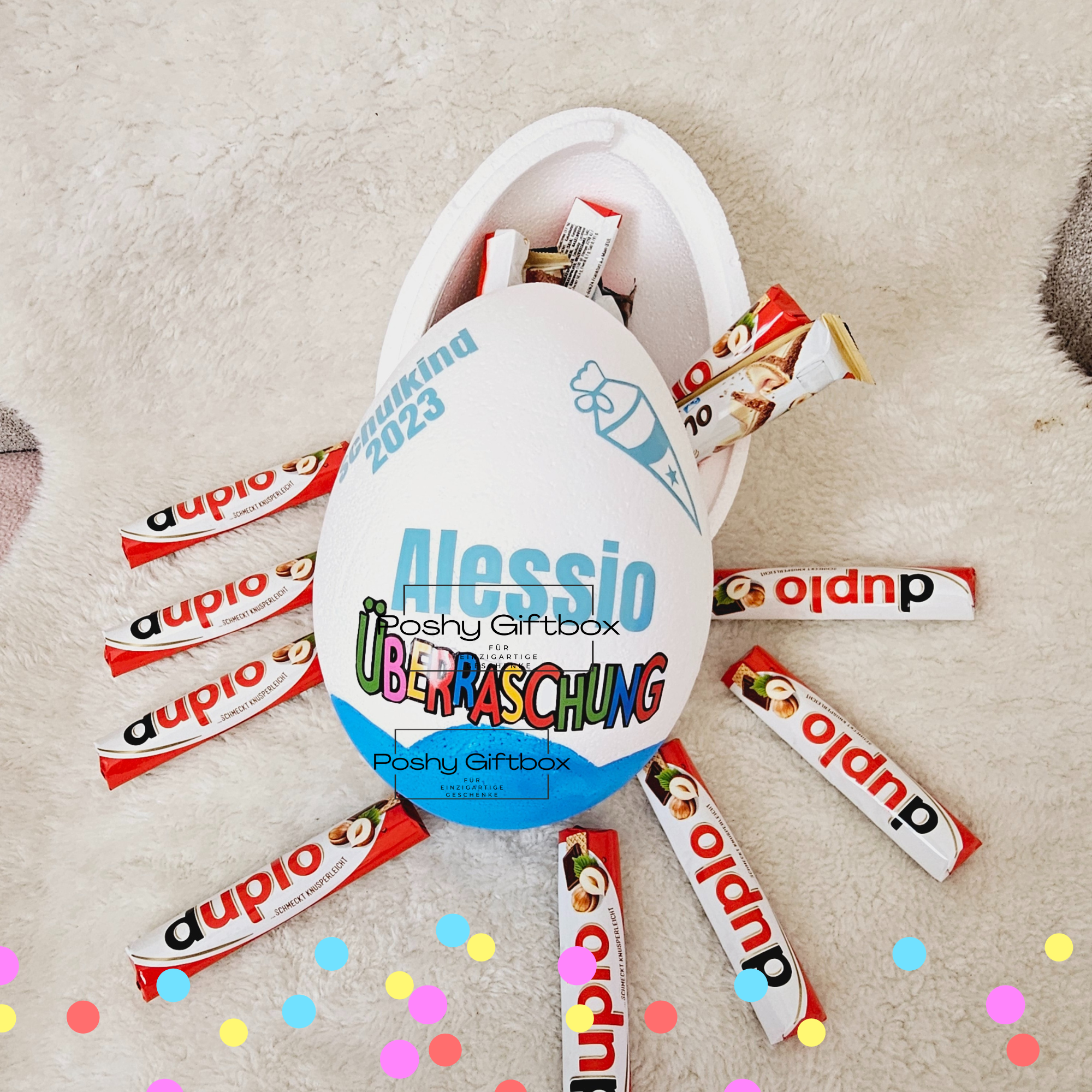 Personalisiertes XXL Überraschungsei /Einschulungsgeschenk/XXL Überraschungsei SCHULKIND/Ü-ei /Schulanfang/9 Designs/Schultüte  PoshyGiftbox