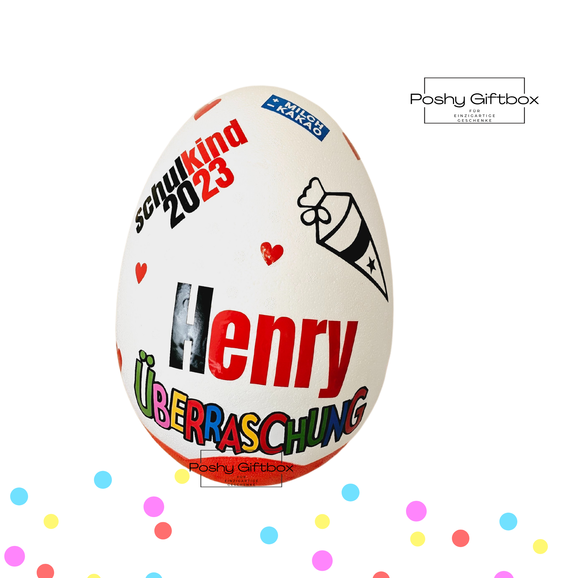 Personalisiertes XXL Überraschungsei /Einschulungsgeschenk/XXL Überraschungsei SCHULKIND/Ü-ei /Schulanfang/9 Designs/Schultüte  PoshyGiftbox
