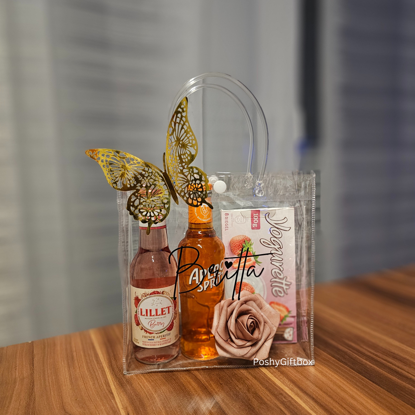 Geschenktüte personalisiert/Aperol Spritz,Lillet Geschenkset/4 verschiedene Sets/Geburtstagsgeschenk/Geschenk Freundin/Kleinigkeit/Geschenkkorb/Mädelsabend PoshyGiftbox
