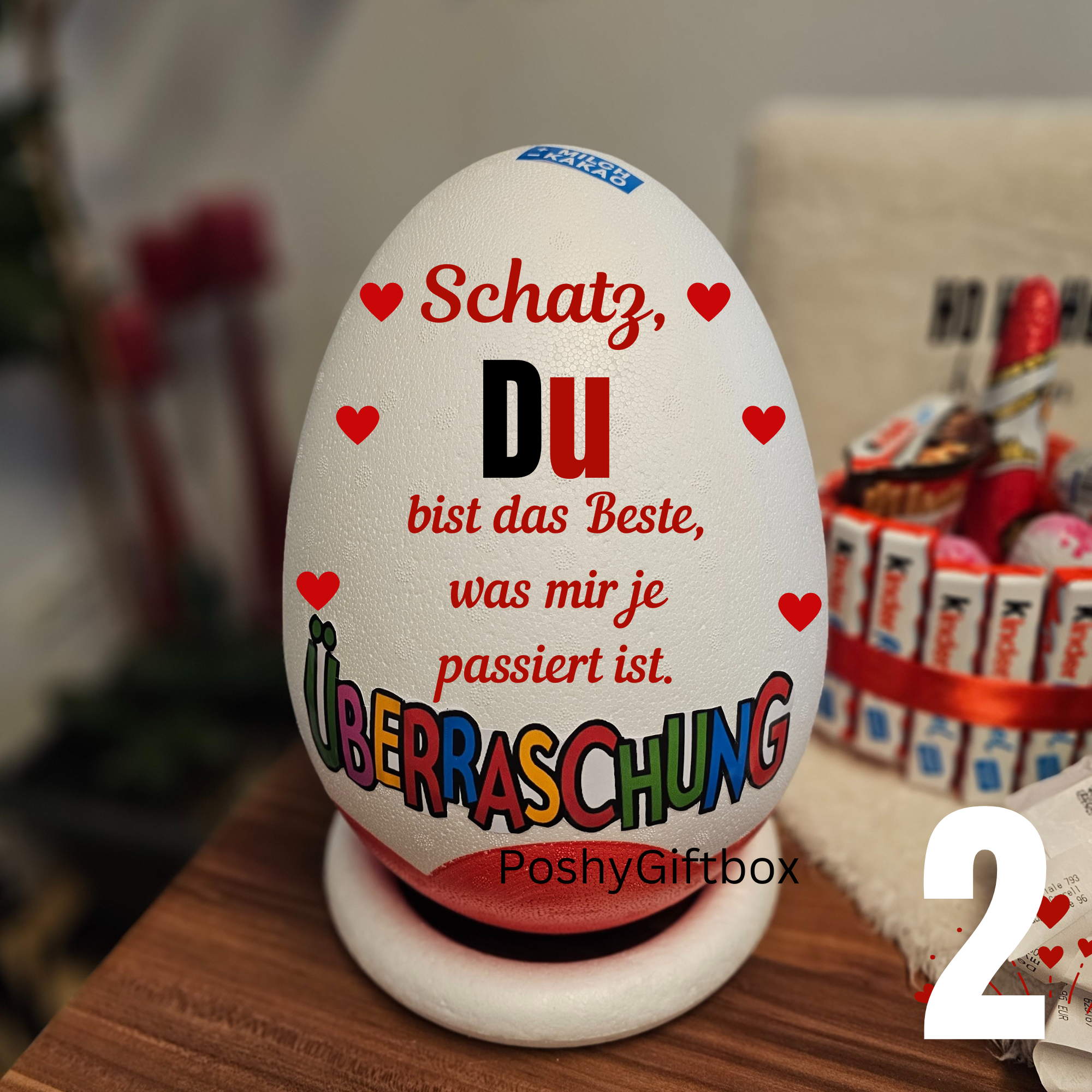 Überraschungsei Valentinstag/Schokoladengeschenke/XXL Überraschungsei/Liebe verschenken/Paare geschenke/Pinguine PoshyGiftbox