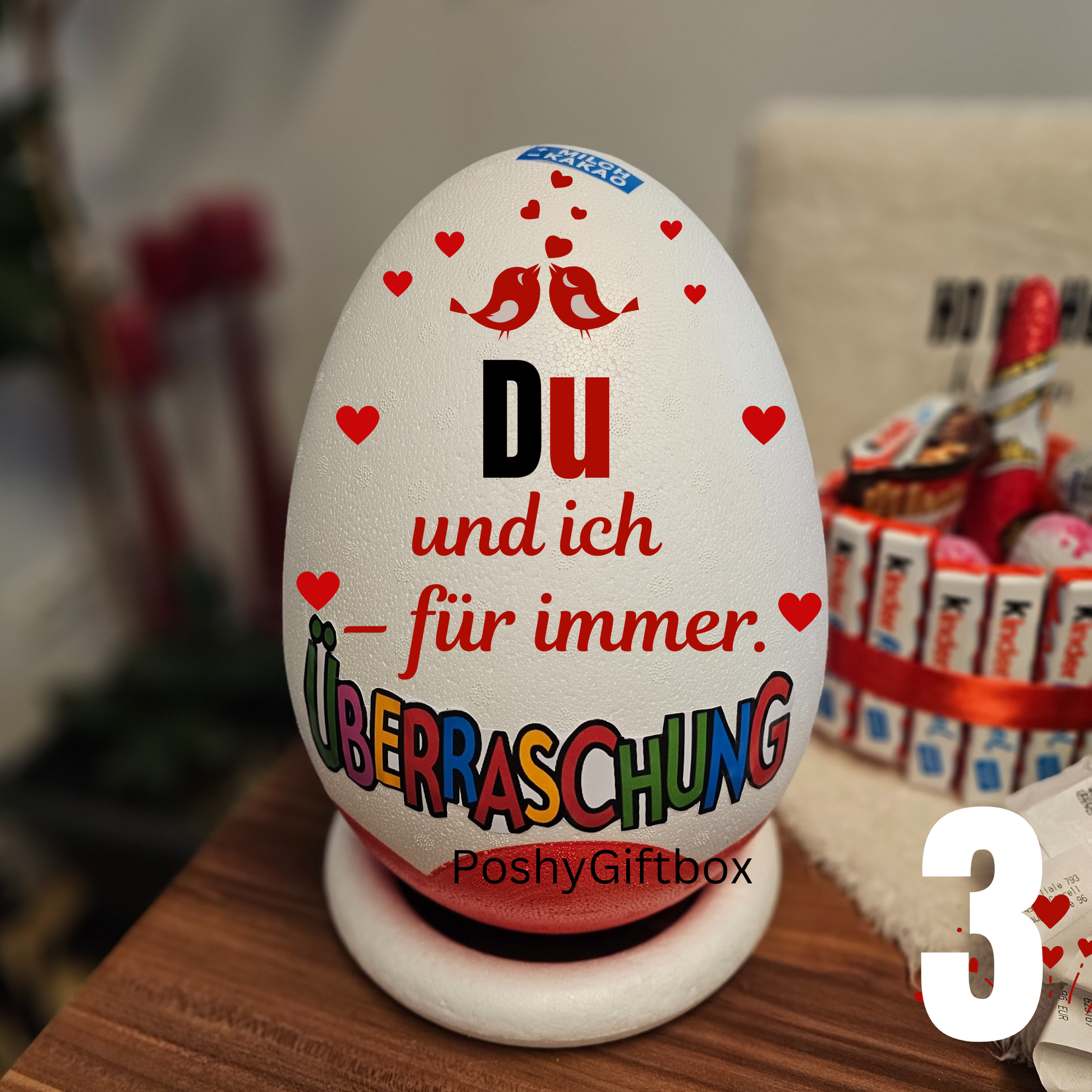 Überraschungsei Valentinstag/Schokoladengeschenke/XXL Überraschungsei/Liebe verschenken/Paare geschenke/Pinguine PoshyGiftbox