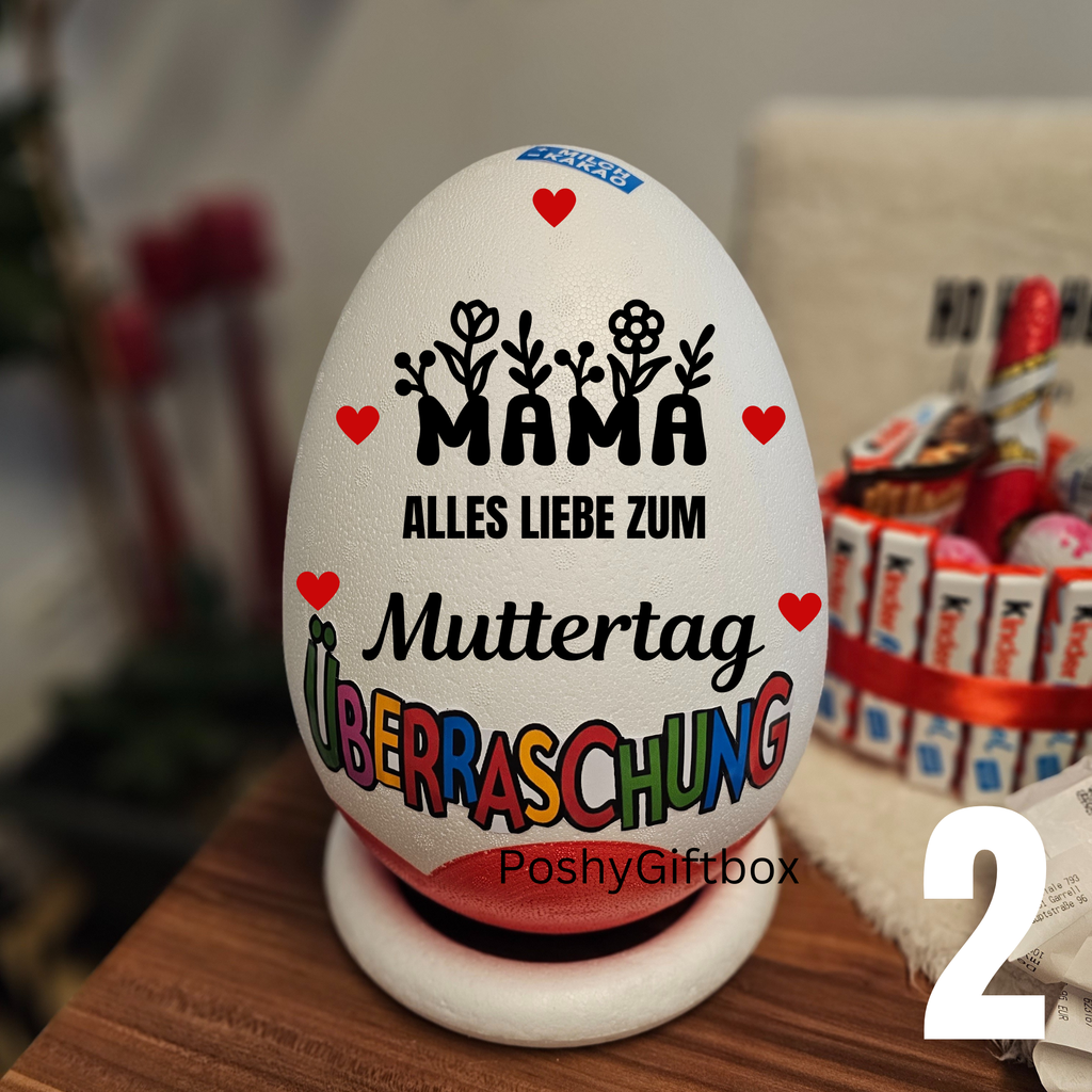Personalisiertes XXL Überraschungsei "MUTTERTAG"/Mama XXL Überraschungsei/Ü-Ei Geschenk Oma/Überraschungsei mit Füllung/Muttertaggeschenk /Beste Mama/9 Designs PoshyGiftbox