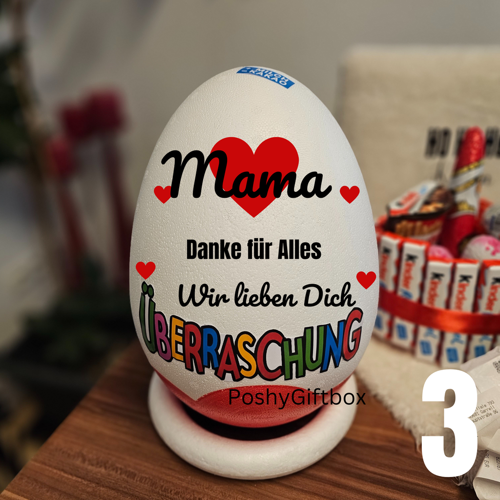 Personalisiertes XXL Überraschungsei "MUTTERTAG"/Mama XXL Überraschungsei/Ü-Ei Geschenk Oma/Überraschungsei mit Füllung/Muttertaggeschenk /Beste Mama/9 Designs PoshyGiftbox