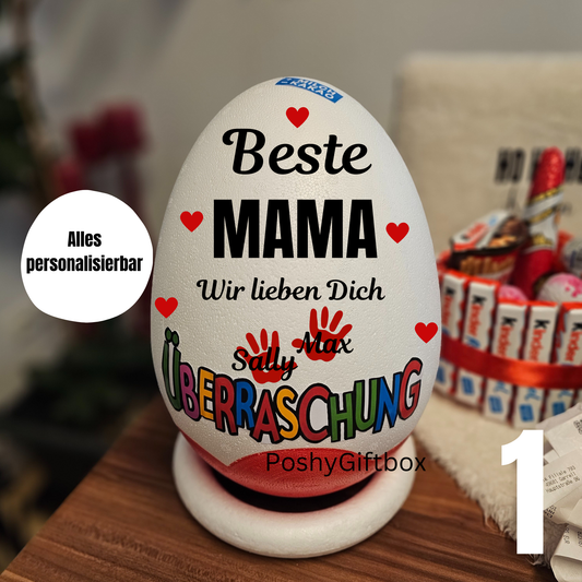 Personalisiertes XXL Überraschungsei "MUTTERTAG"/Mama XXL Überraschungsei/Ü-Ei Geschenk Oma/Überraschungsei mit Füllung/Muttertaggeschenk /Beste Mama/9 Designs PoshyGiftbox