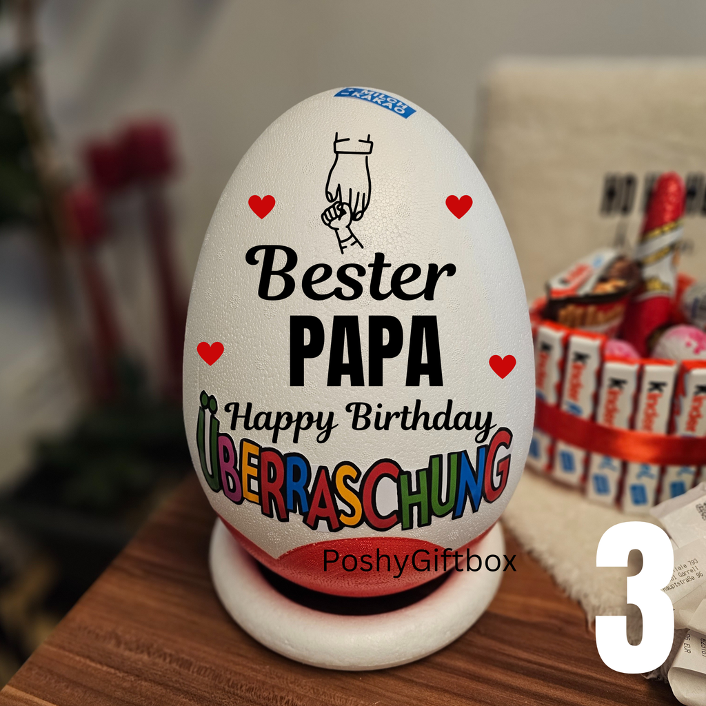 XXL Überraschungsei personalisiert ""PAPA""/Geschenk Vatertag,Geburtstag,Ostern,Weihnachten/9 DESIGNS/Ü-Ei Xxl/Geschenke für Männer/Osterei PoshyGiftbox