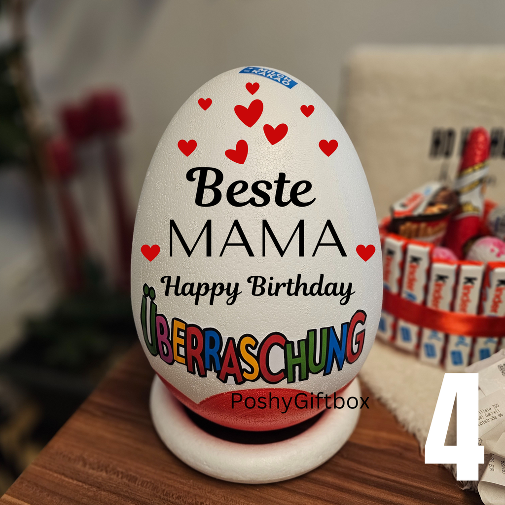 Personalisiertes XXL Überraschungsei "MUTTERTAG"/Mama XXL Überraschungsei/Ü-Ei Geschenk Oma/Überraschungsei mit Füllung/Muttertaggeschenk /Beste Mama/9 Designs PoshyGiftbox