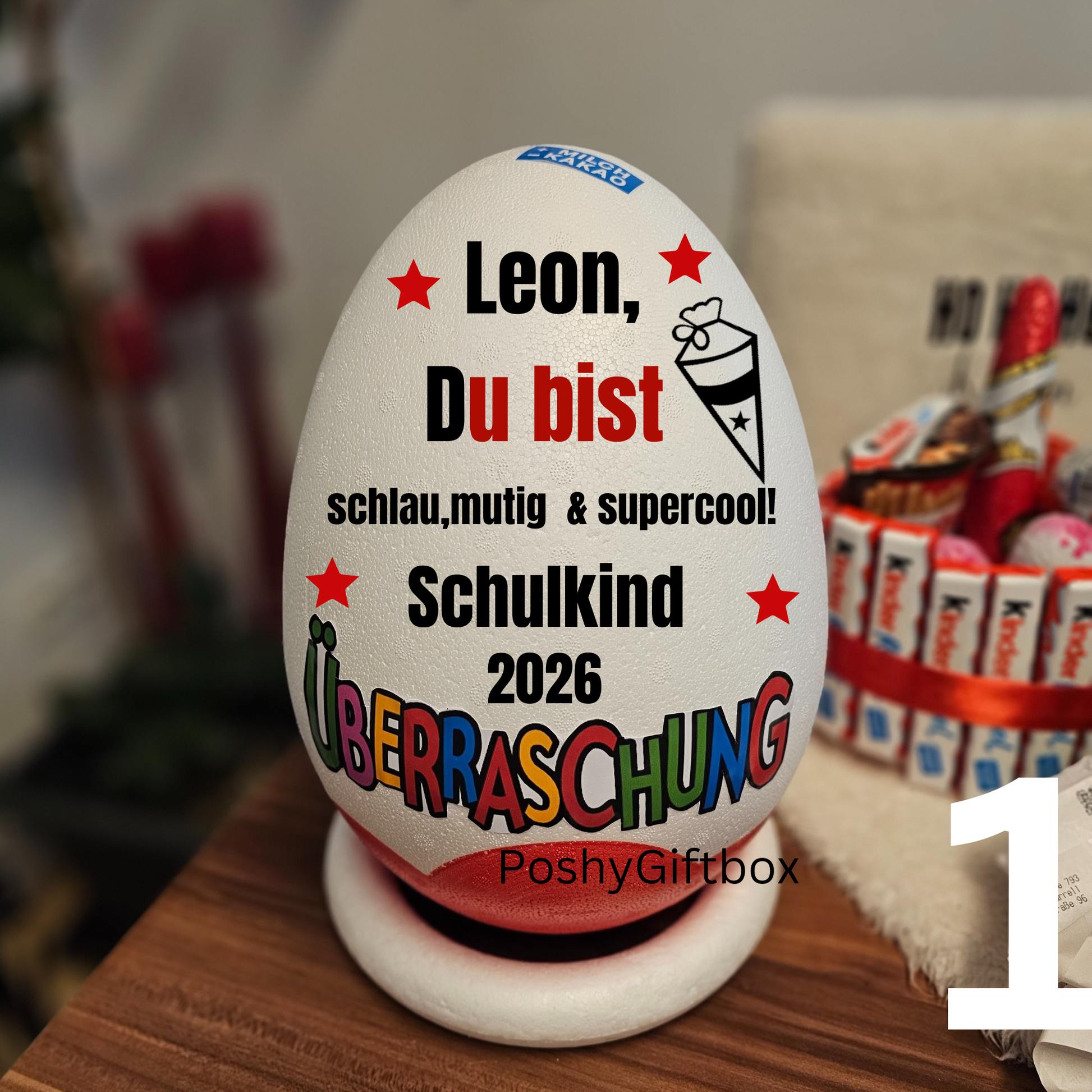XXL Ü-ei SCHULKIND /Du bist Sprüche/Motivationsgeschenk Schulkind/Du bist schlau,mutig/Kindereier Personalisiert/Verschiedene Farbe und Designs PoshyGiftbox