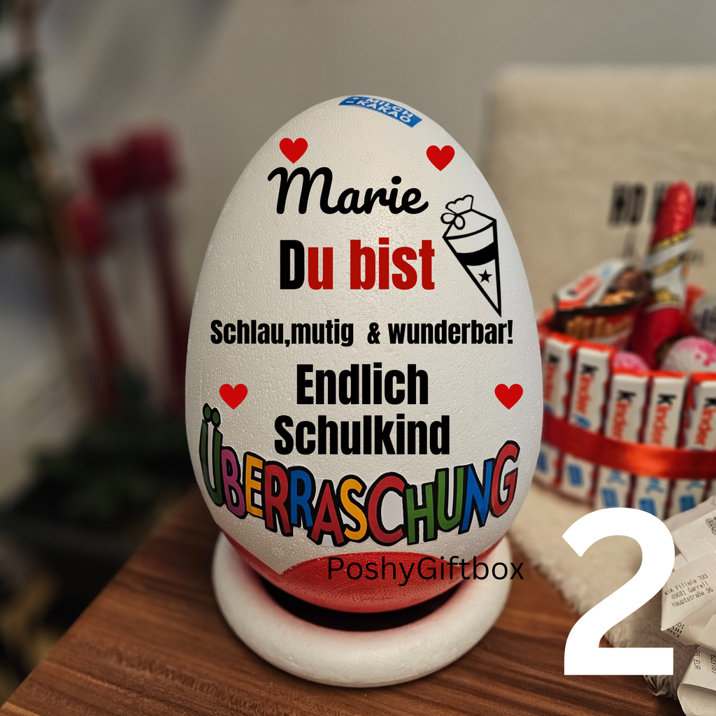 XXL Ü-ei SCHULKIND /Du bist Sprüche/Motivationsgeschenk Schulkind/Du bist schlau,mutig/Kindereier Personalisiert/Verschiedene Farbe und Designs PoshyGiftbox