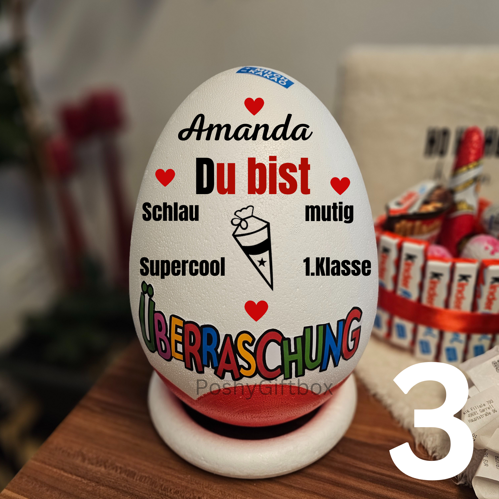 XXL Ü-ei SCHULKIND /Du bist Sprüche/Motivationsgeschenk Schulkind/Du bist schlau,mutig/Kindereier Personalisiert/Verschiedene Farbe und Designs PoshyGiftbox