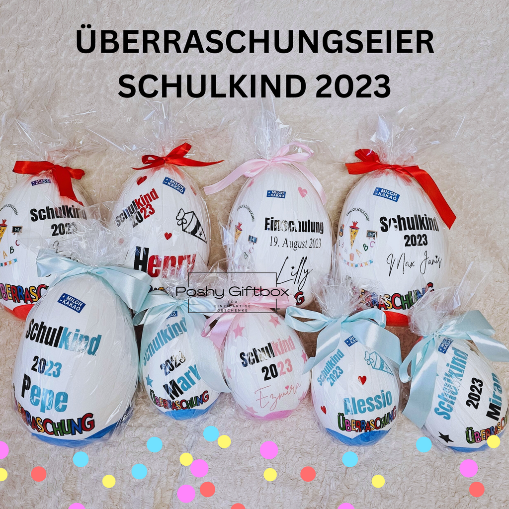 Personalisiertes XXL Überraschungsei /Einschulungsgeschenk/XXL Überraschungsei SCHULKIND/Ü-ei /Schulanfang/9 Designs/Schultüte  PoshyGiftbox