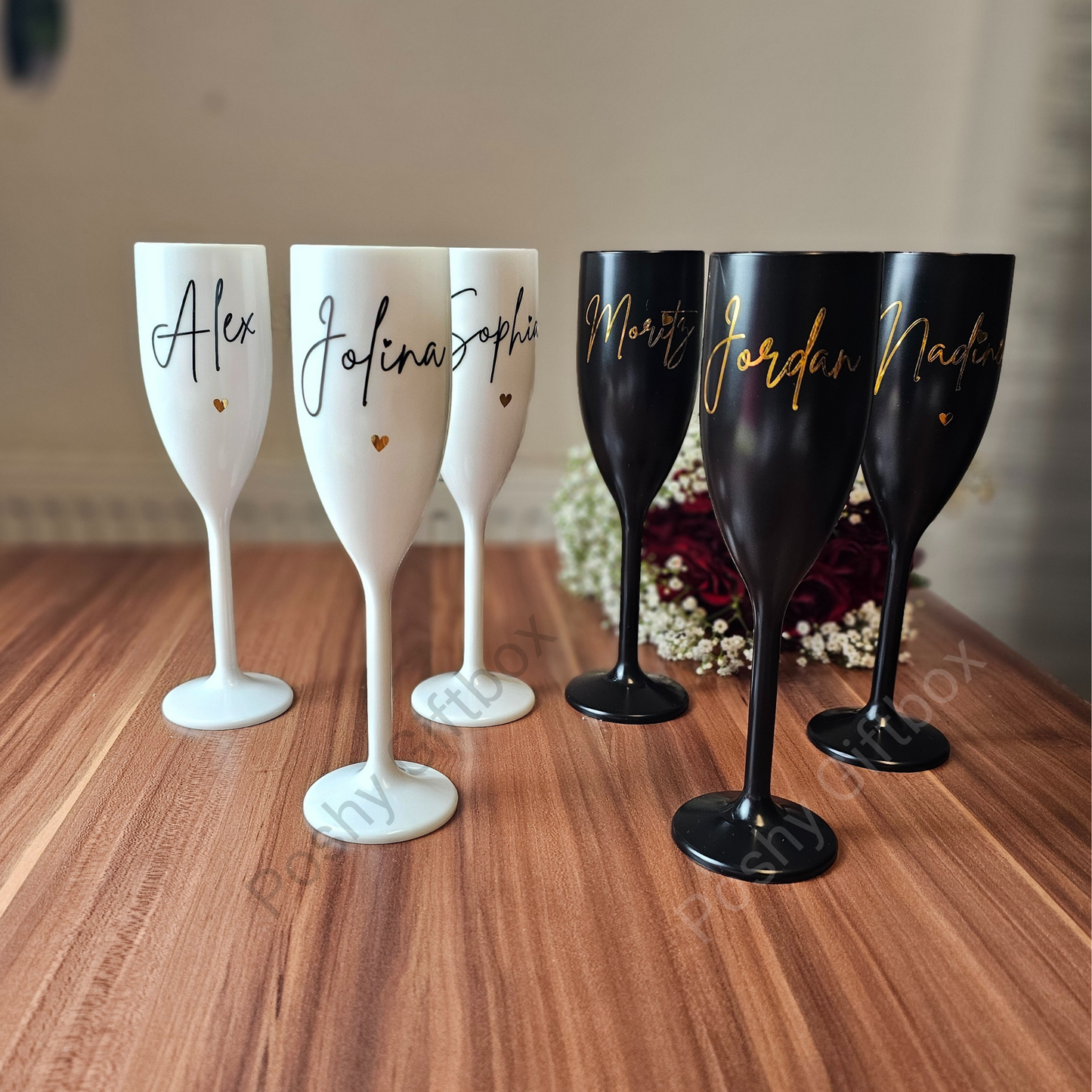 JGA Weinglas Personalisiert/Personalisierte Sektgläser/ Champagner Glas/Sektflöten/Sektkelch/Junggesellinnenabschied, Bräutigam,Trauzeugin PoshyGiftbox