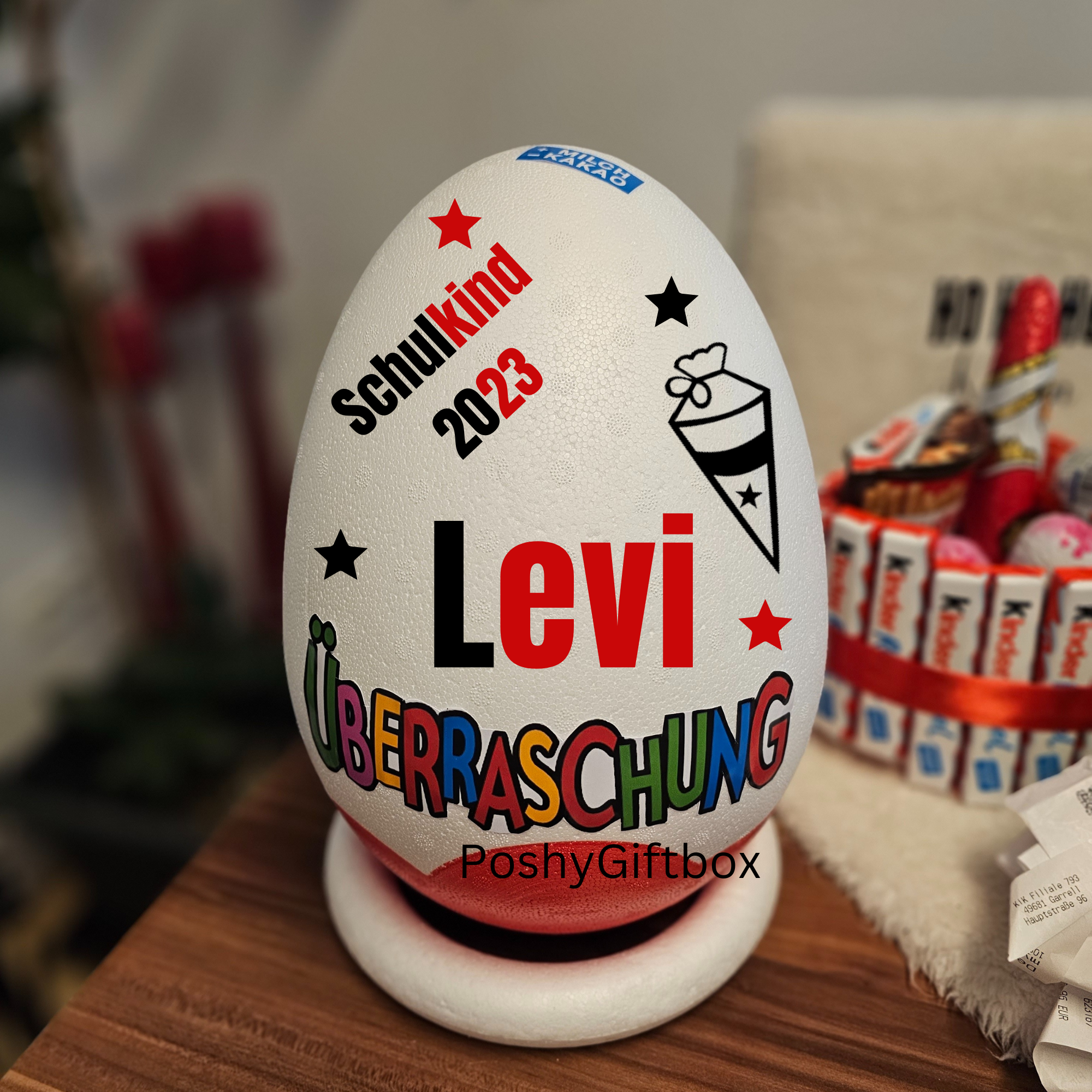 Personalisiertes XXL Überraschungsei SCHULKIND/XXL Überraschungsei Personalisiert Geschenk /Schultüte Ü-Ei befüllt /9 Designs/Einschulungsgeschenk/Geschenkverpackung Einschulung PoshyGiftbox
