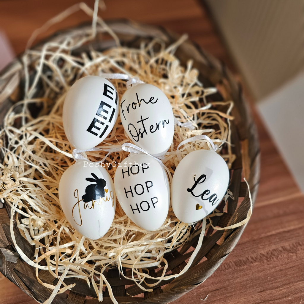 Ostereier personalisiert/Ostern/Kunststoff/Ostergeschenk/Osterei Weiß mit Namen/Ostern Geschenk/Ostern Dekoration Osterschmuck/Frühlingsgruß  PoshyGiftbox