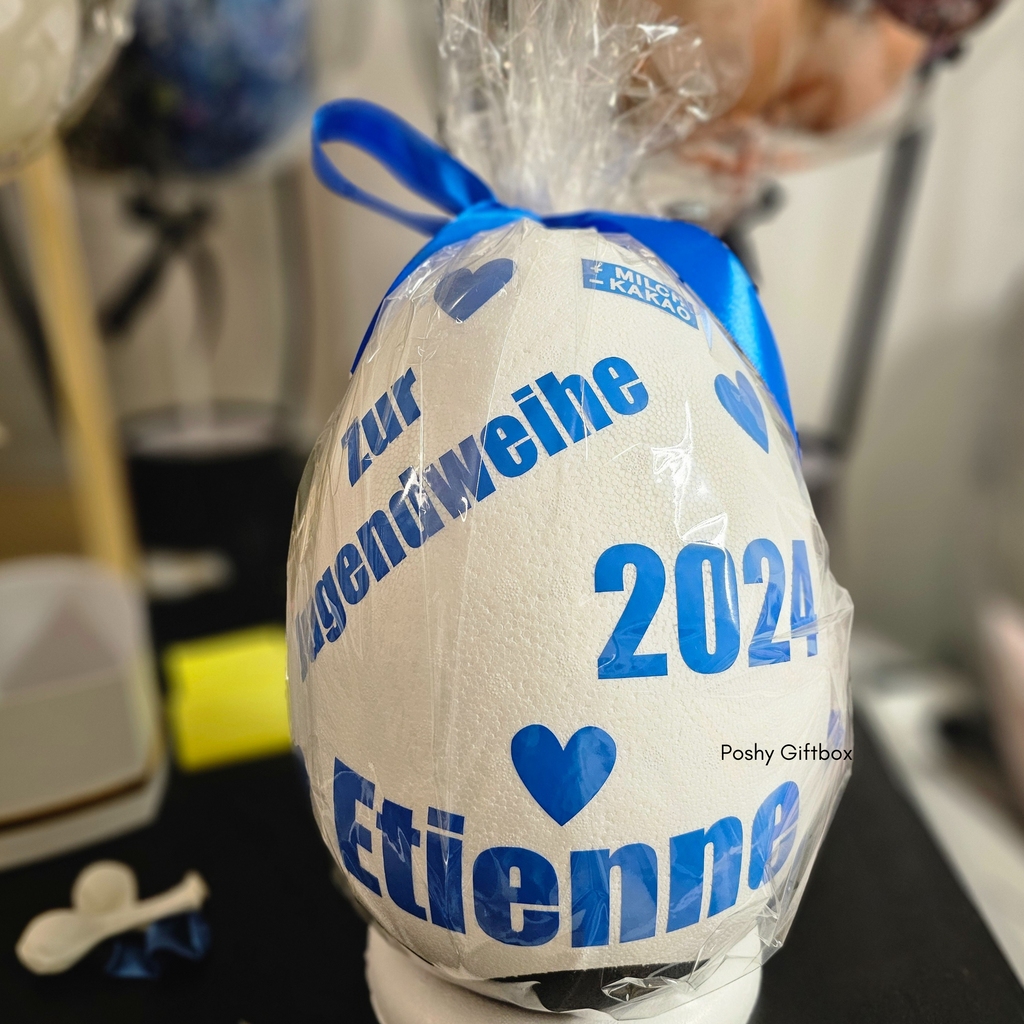 Personalisiertes XXL Überraschungsei JUGENDWEIHE /Schokoladen Geschenk Geburtstag/Überraschungsei XXL/Geburtstagsgeschenk/Geschenk Taufe/Kommunion  PoshyGiftbox