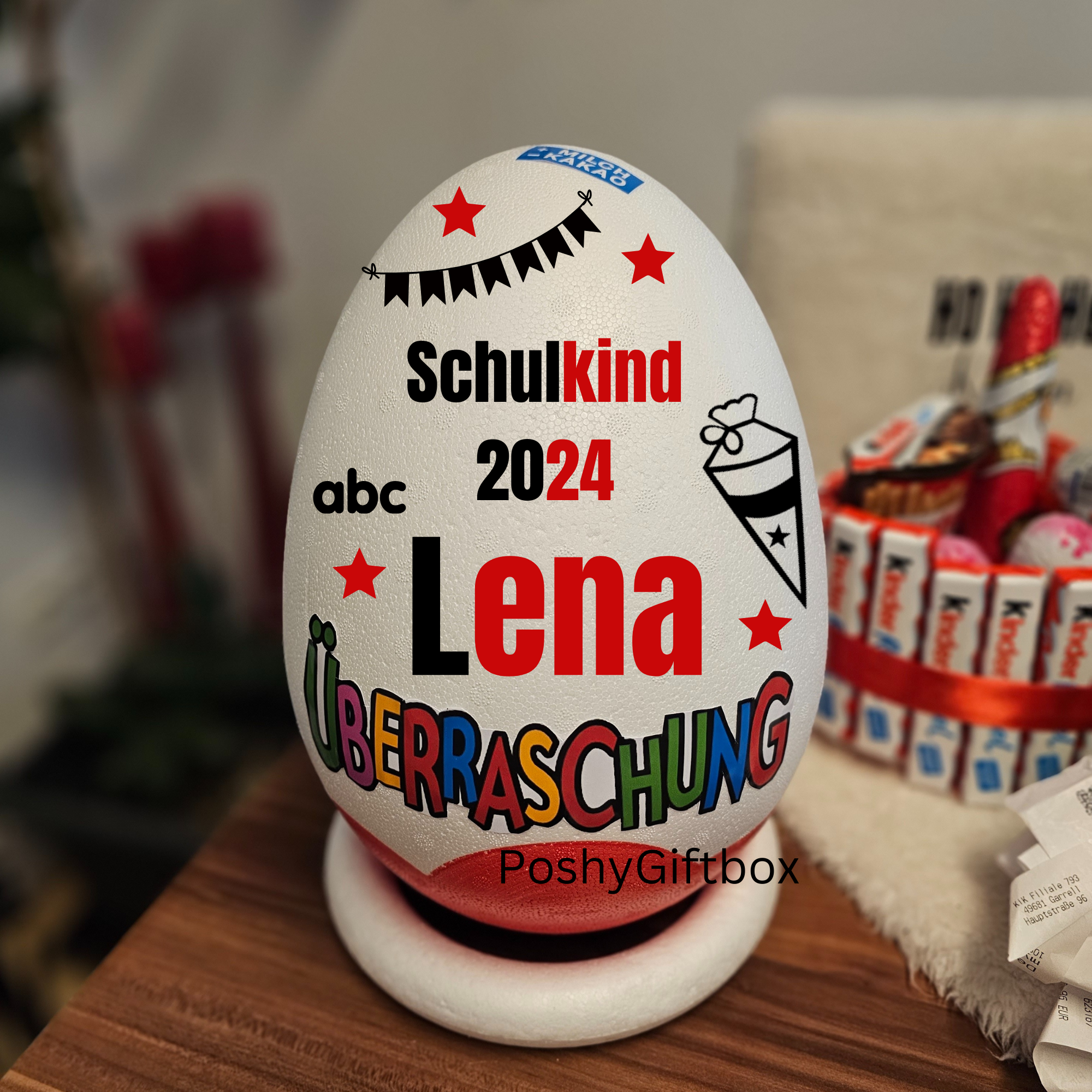 Personalisiertes XXL Überraschungsei SCHULKIND/XXL Überraschungsei Personalisiert Geschenk /Schultüte Ü-Ei befüllt /9 Designs/Einschulungsgeschenk/Geschenkverpackung Einschulung PoshyGiftbox
