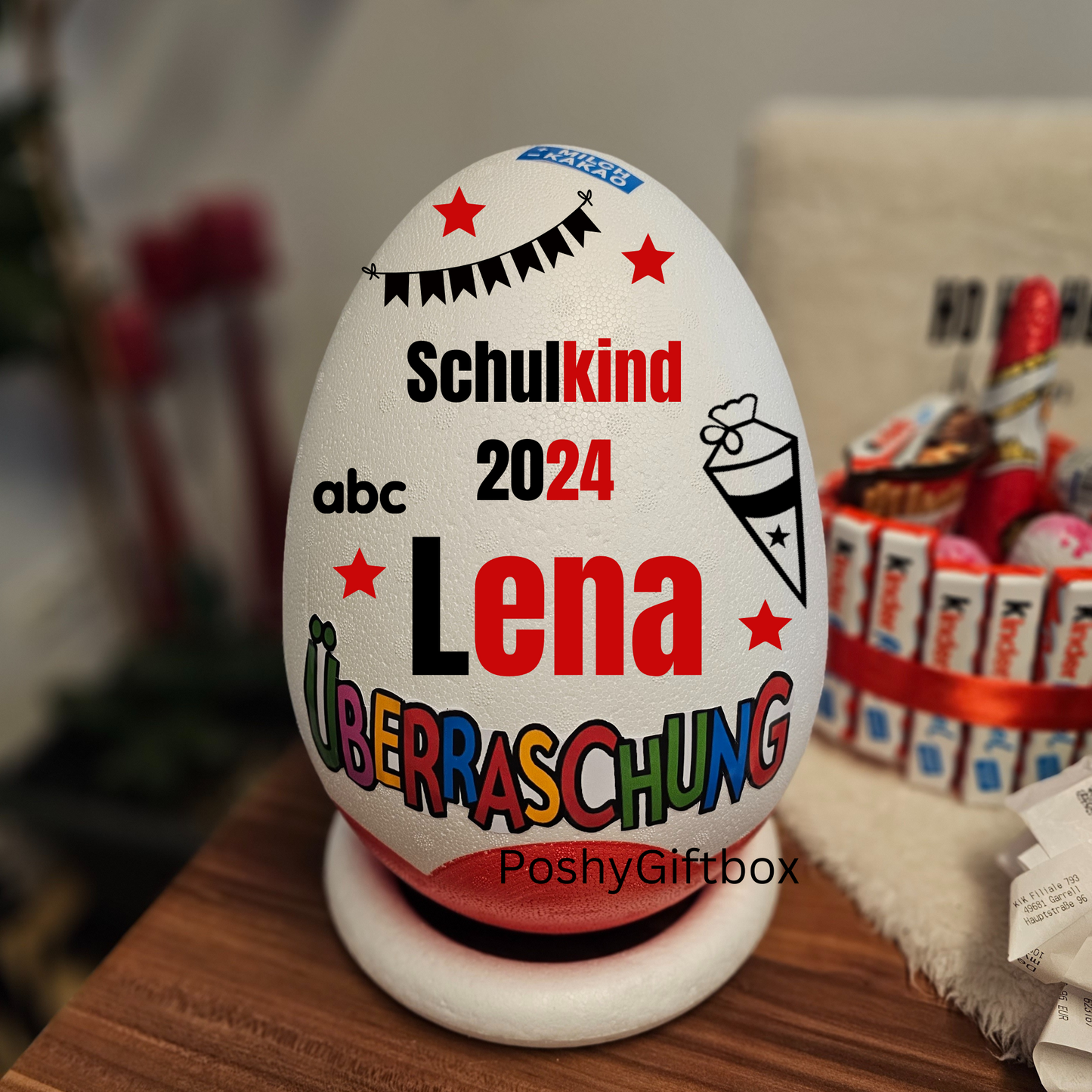 Personalisiertes XXL Überraschungsei SCHULKIND/ XXL Überraschungsei Personalisiertes Geschenk / Ü-Ei befüllt /9 Designs/Einschulungsgeschenk Schultüte PoshyGiftbox