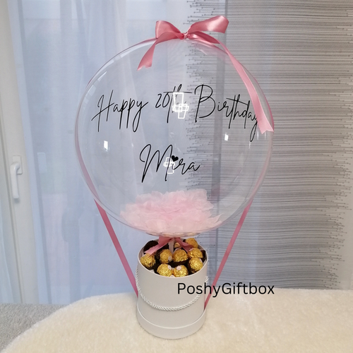 Ballon Geschenk/Ballongrüße/Geburtstagsgeschenk/Geschenkbox Rosa/Schokoladenbox mit Blumen/Ballon Personalisiert/Valentinstag Geschenk  PoshyGiftbox
