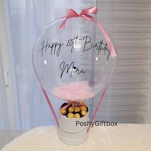 Ballon Geschenk/Ballongrüße/Geburtstagsgeschenk/Geschenkbox Rosa/Schokoladenbox mit Blumen/Ballon Personalisiert/Valentinstag Geschenk  PoshyGiftbox