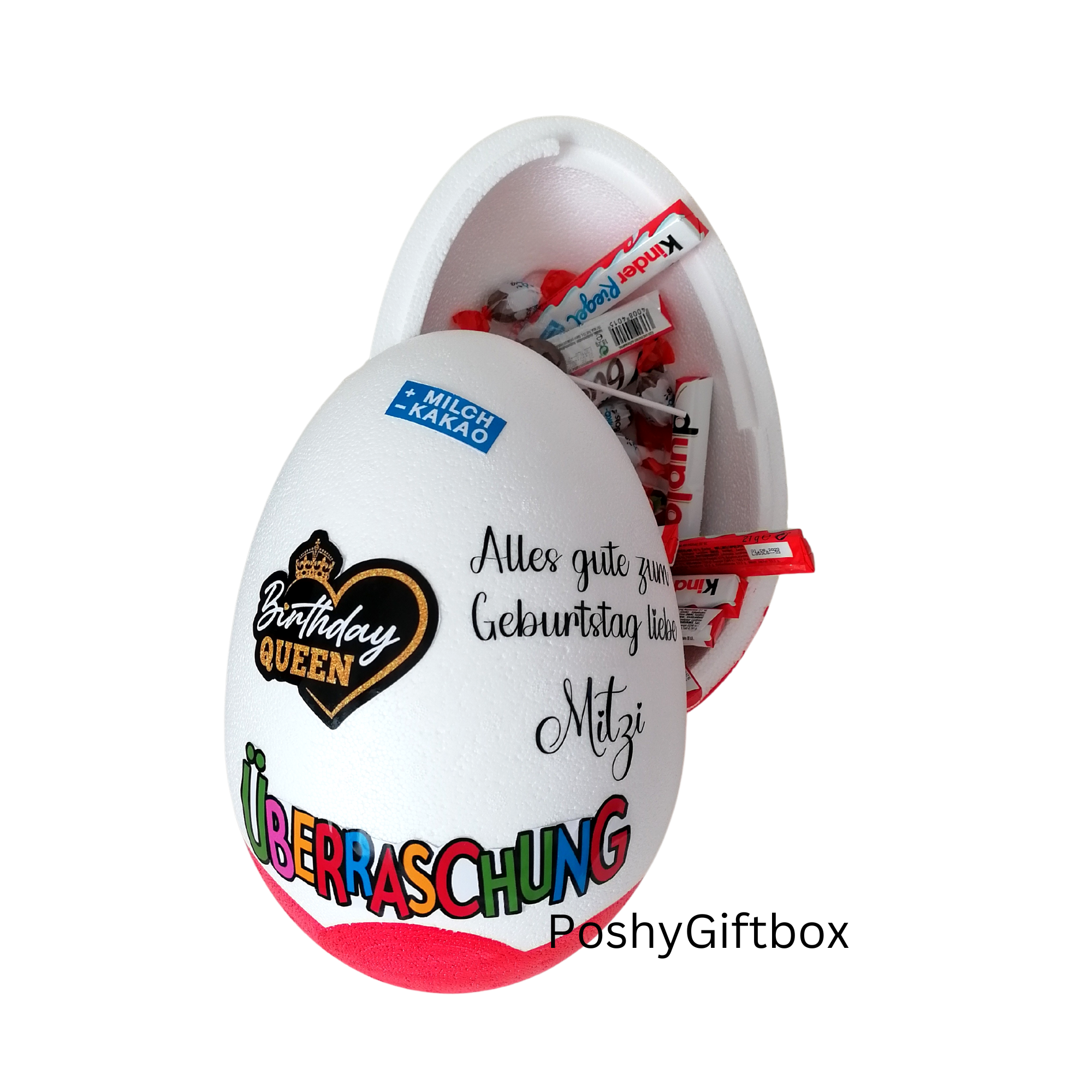 Personalisiertes XXL Überraschungsei /Ü-Ei/XXL Überraschungsei Motiv /Überraschungsei XXL/Geburtstagskind / Geschenk Geburtstag/9 Designs  PoshyGiftbox